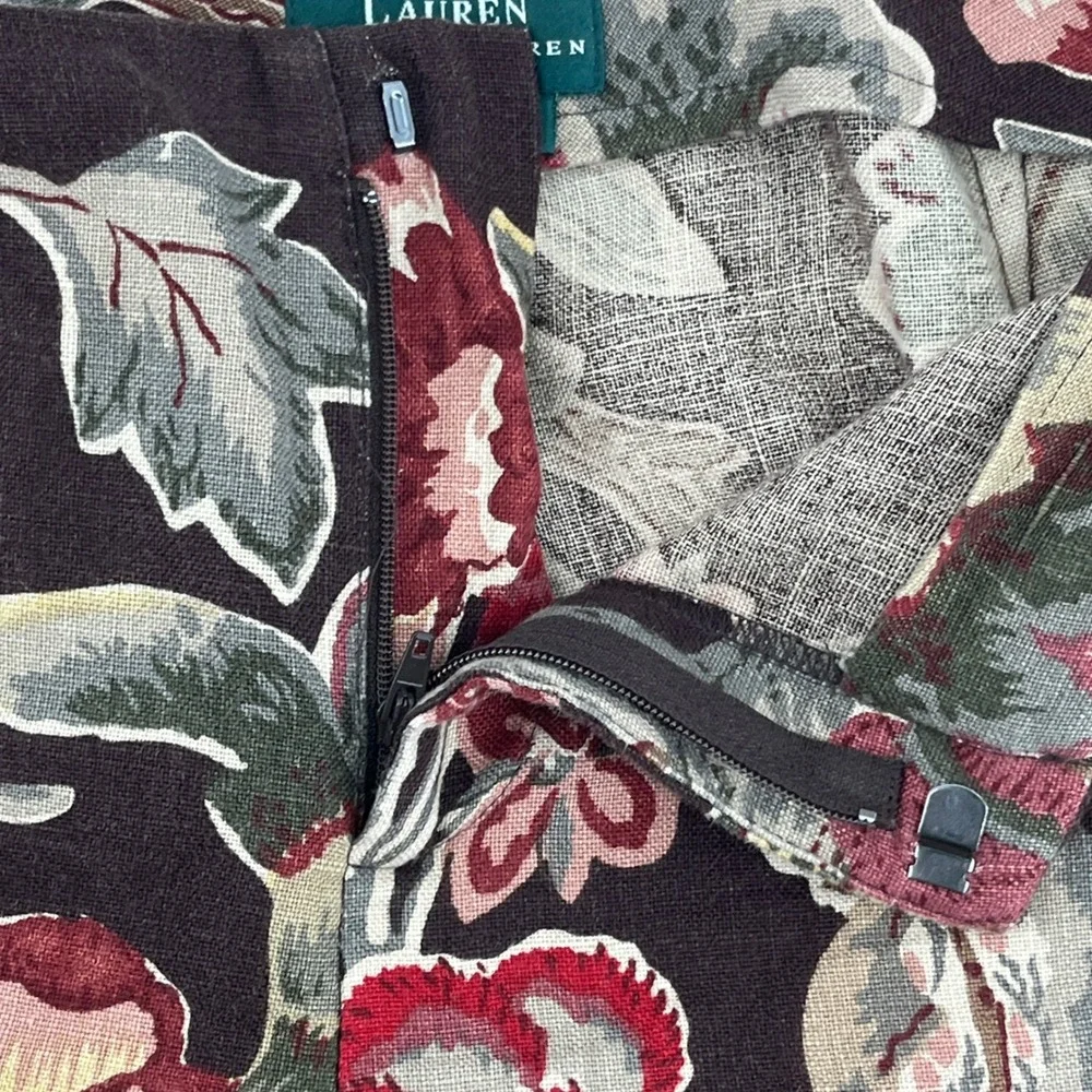 Lauren Ralph Lauren. Pants, Womens, 10P, Brown, Floral Linen Straight Leg - Picture 6 of 9